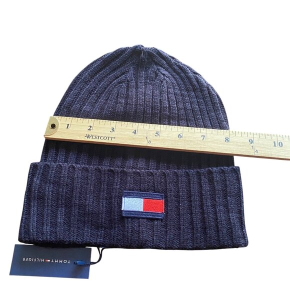 MENS TOMMY HILFIGER NAVY ICONIC LOGO BEANIE HAT ONE SIZE ACRYLIC UNISEX NEW - Picture 1 of 16